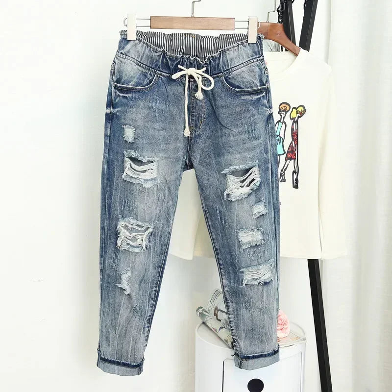 Women's Ripped High Waist Boyfriend Jeans – Plus Size