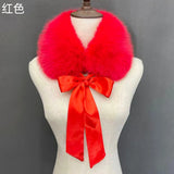 Fluffy Faux Fur Headband Neckerchief 2 in 1 Winter Thermal Plush Ear Warmer Collar Scarf  Satin Ribbon Bow Women Hair Band