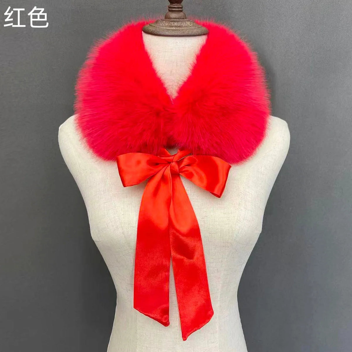 Fluffy Faux Fur Headband Neckerchief 2 in 1 Winter Thermal Plush Ear Warmer Collar Scarf  Satin Ribbon Bow Women Hair Band