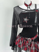 Gothic Hot Girl American Fashion 2 Piece Set Women Black Blouse + Chic Irregular Dress New Pure Desire Slim Vintage Suit Summer