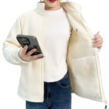 Women's Fleece Zip-Up Jacket with Embroidered Stand Collar