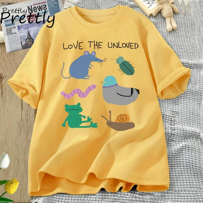 Love The Unloved Men Women T Shirt Funny Animal Pigeon Rat Frog T-shirt Loose Unisex Short Sleeve Tshirt Cotton Tees Streetwear