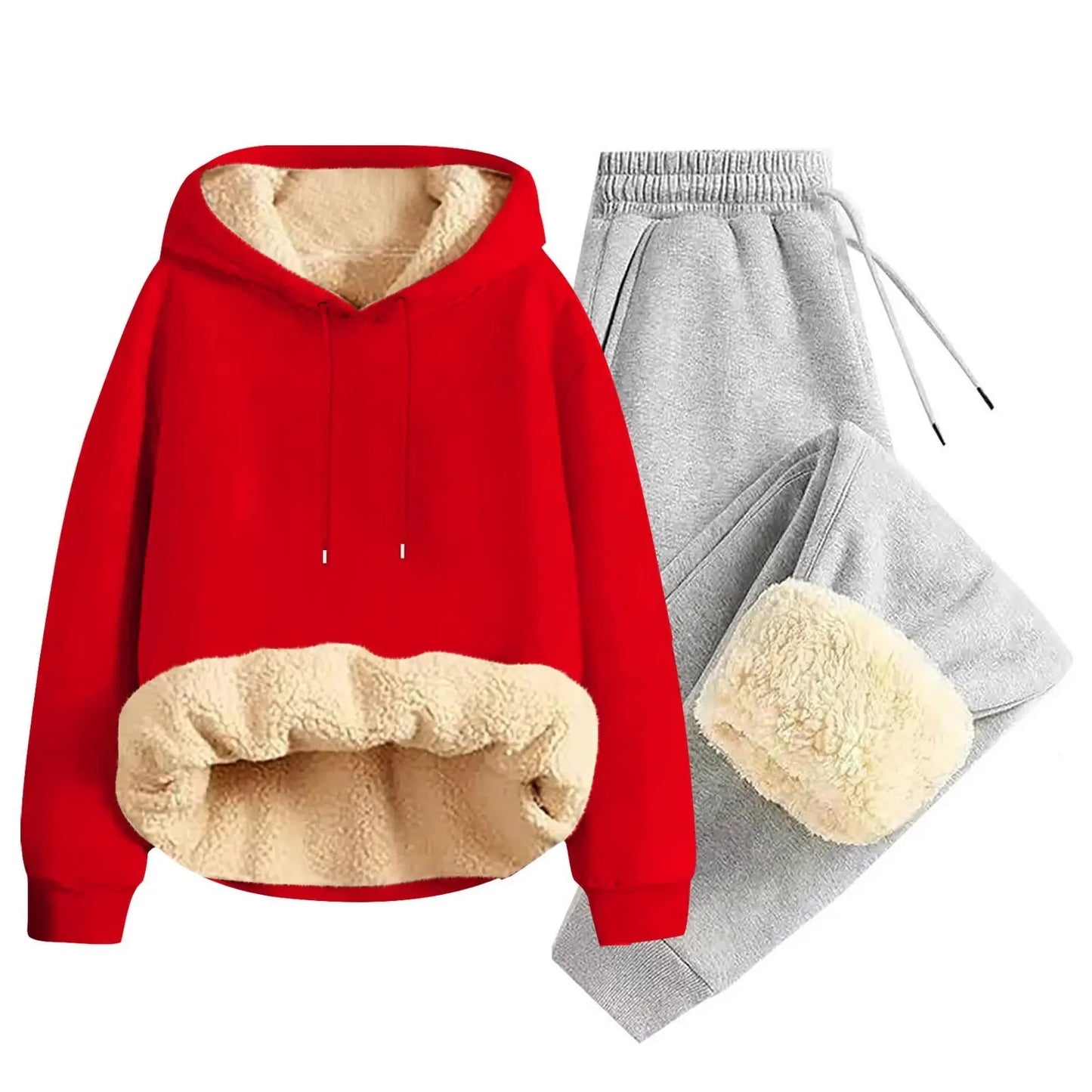 Men’s Thickened Lamb Velvet Hoodie Set