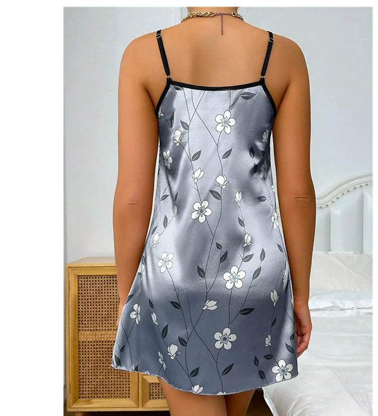 Elegant Floral Satin Nightdress