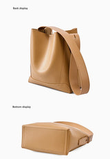 Zency New 2026 TrendyTwo Layer Cow Leather Shopper Shoulder Bag Commuter Large Bucket Handbag Simple High Quality Women Tote Bag