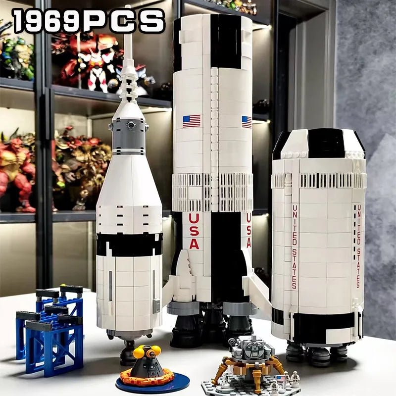 In Stock Apollo Saturn V Building Blocks Space Rocket Building Blocks Children's Toys Decoration Birthday Christmas Gifts