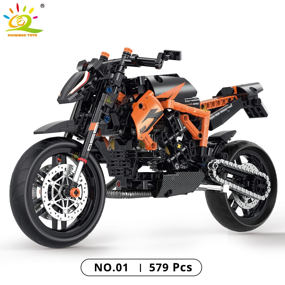 HUIQIBAO 1:8 Classic Motorbike Building Blocks High-tech Model Moto City Racer Bricks Toy for Kid Boy Children Adult MOC Car Set
