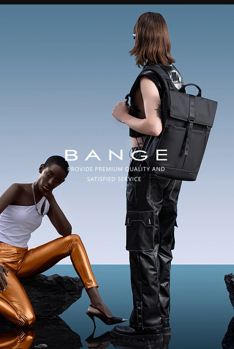 Bange Men Fashion Backpack 15.6 inch Multifunctional Waterproof Backpack Daily Travel Bag Casual School Rucksack with Buckle