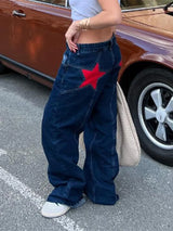 Women's Y2K Star Print Low-Rise Straight-Leg Jeans