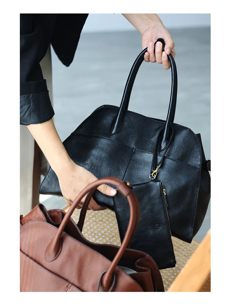 Women's Vegetable-Tanned Cowhide Leather Tote Bag