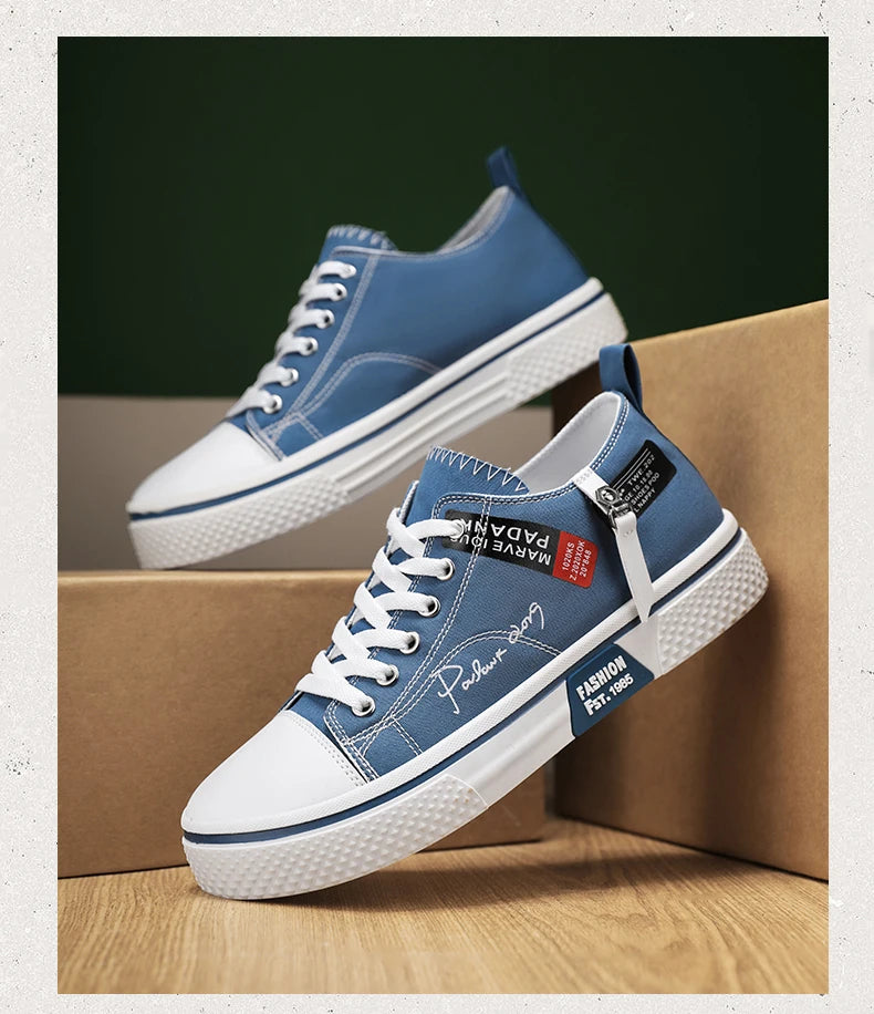 Men's Plus Size Canvas Sneakers — Breathable Lace-Up Casual Flat Shoes