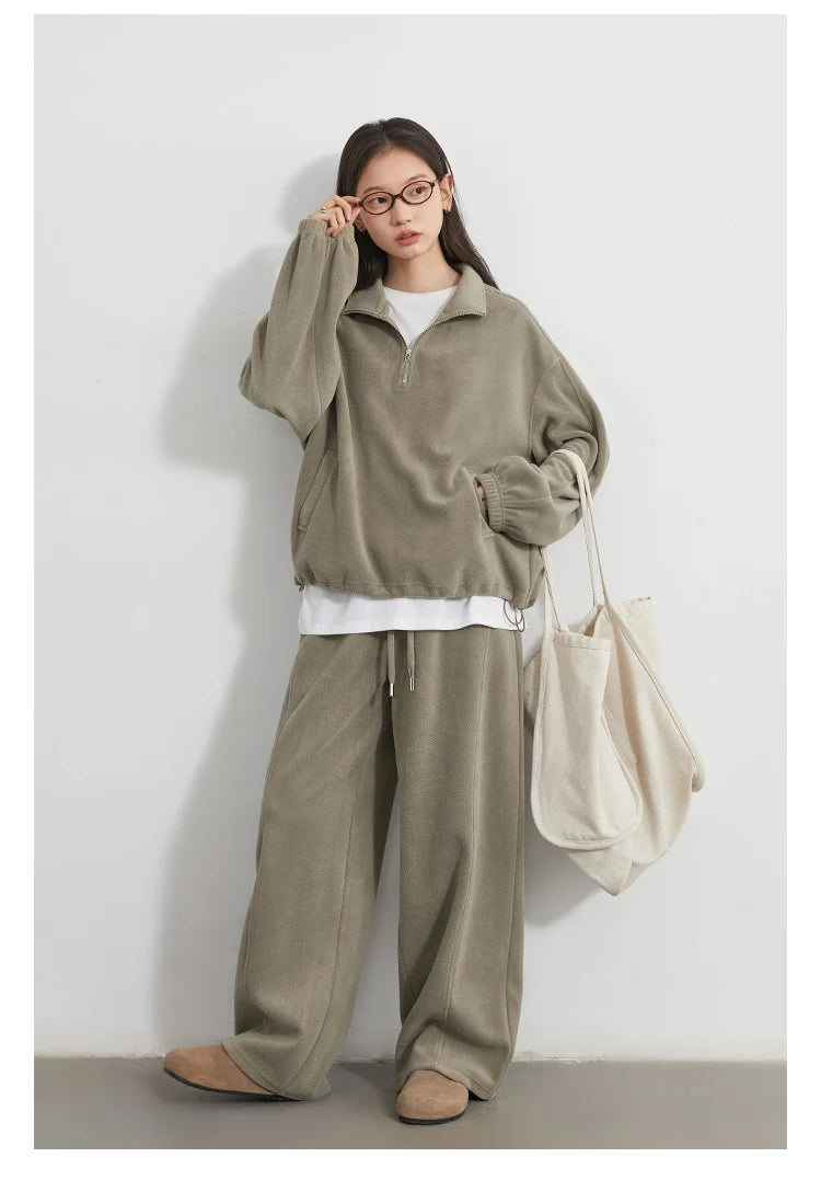 CHIC VEN Women Sweatsuit Loose Casual New Granular Velvet Stand Collar Female Top Pants Set for Woman Sport Autumn Winter 2025