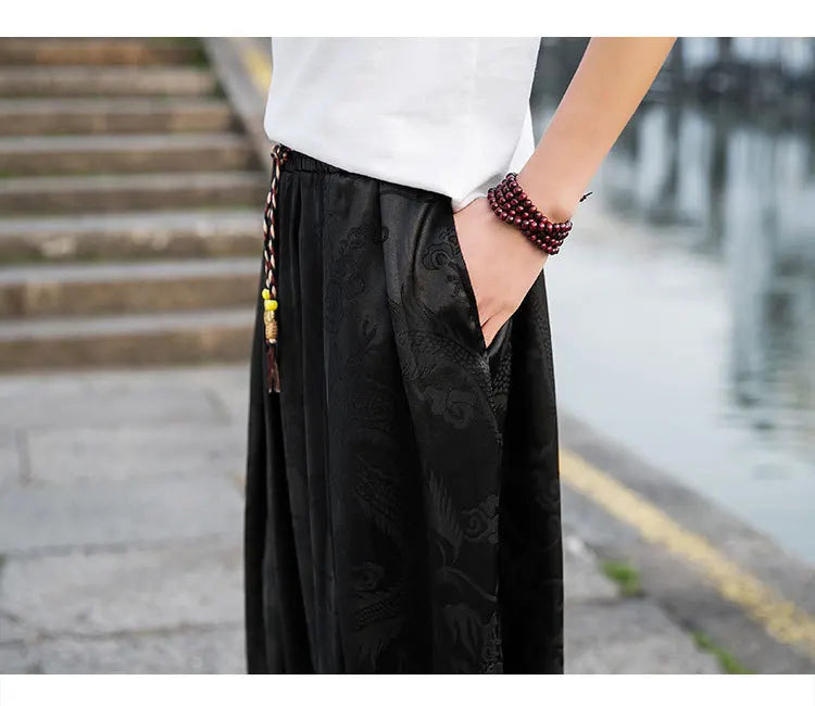 Men’s Ice Silk Dragon Jacquard Bloomers