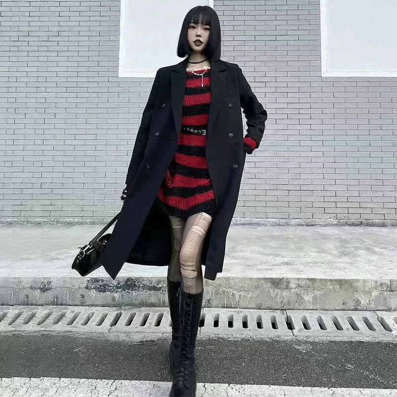 Gothic Striped Distressed Unisex Sweater