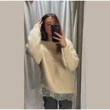 Chic V-neck Knitted Lace-up Women Cardigan Elegant Solid Full Sleeve Loose Cropped Sweater 2026 Lady Commute Office Cardigans