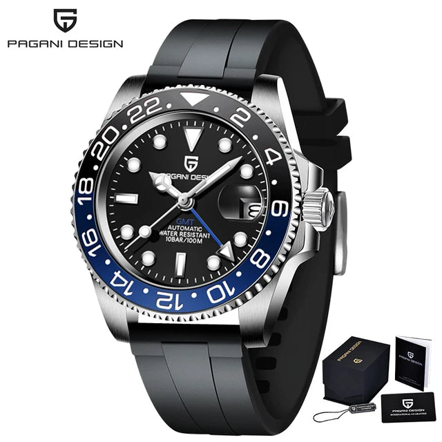PAGANI DESIGN GMT Automatic Watch — Sapphire Crystal, 10-Bar Waterproof, 40mm