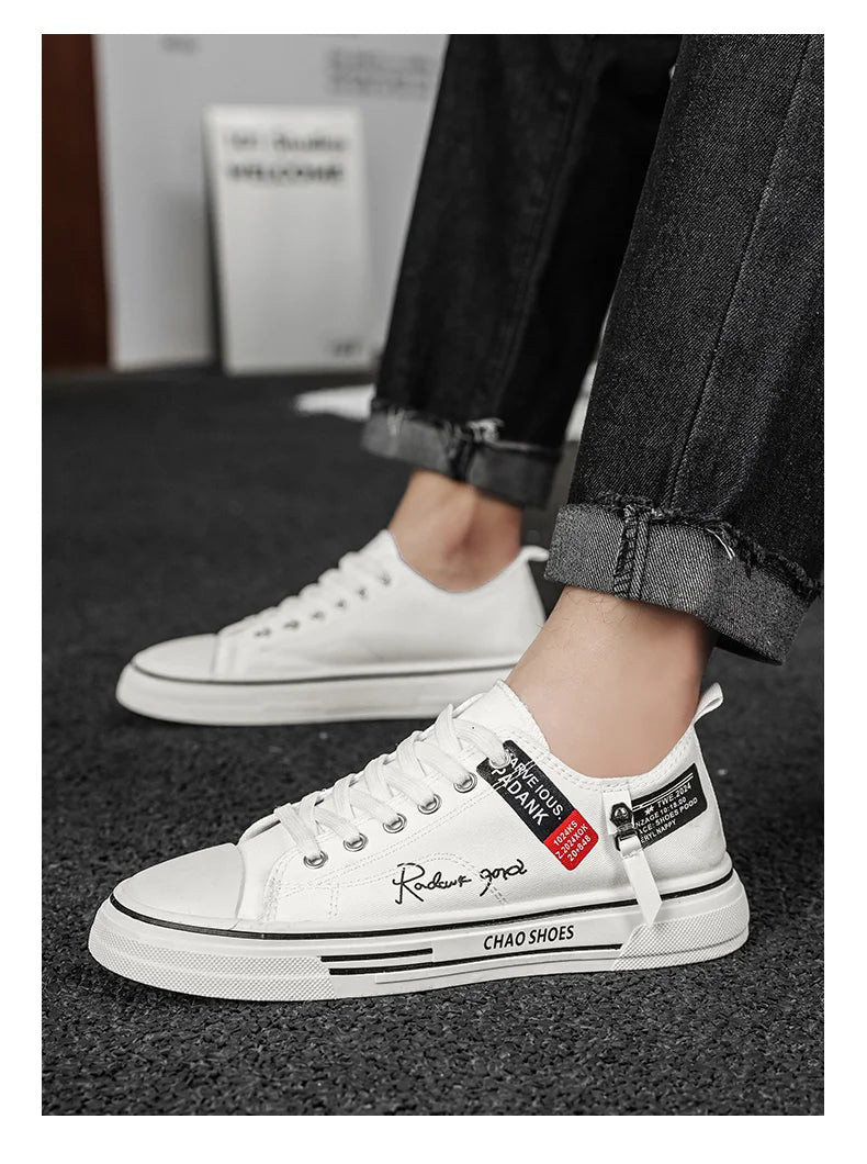 Men's Plus Size Canvas Sneakers — Breathable Lace-Up Casual Flat Shoes