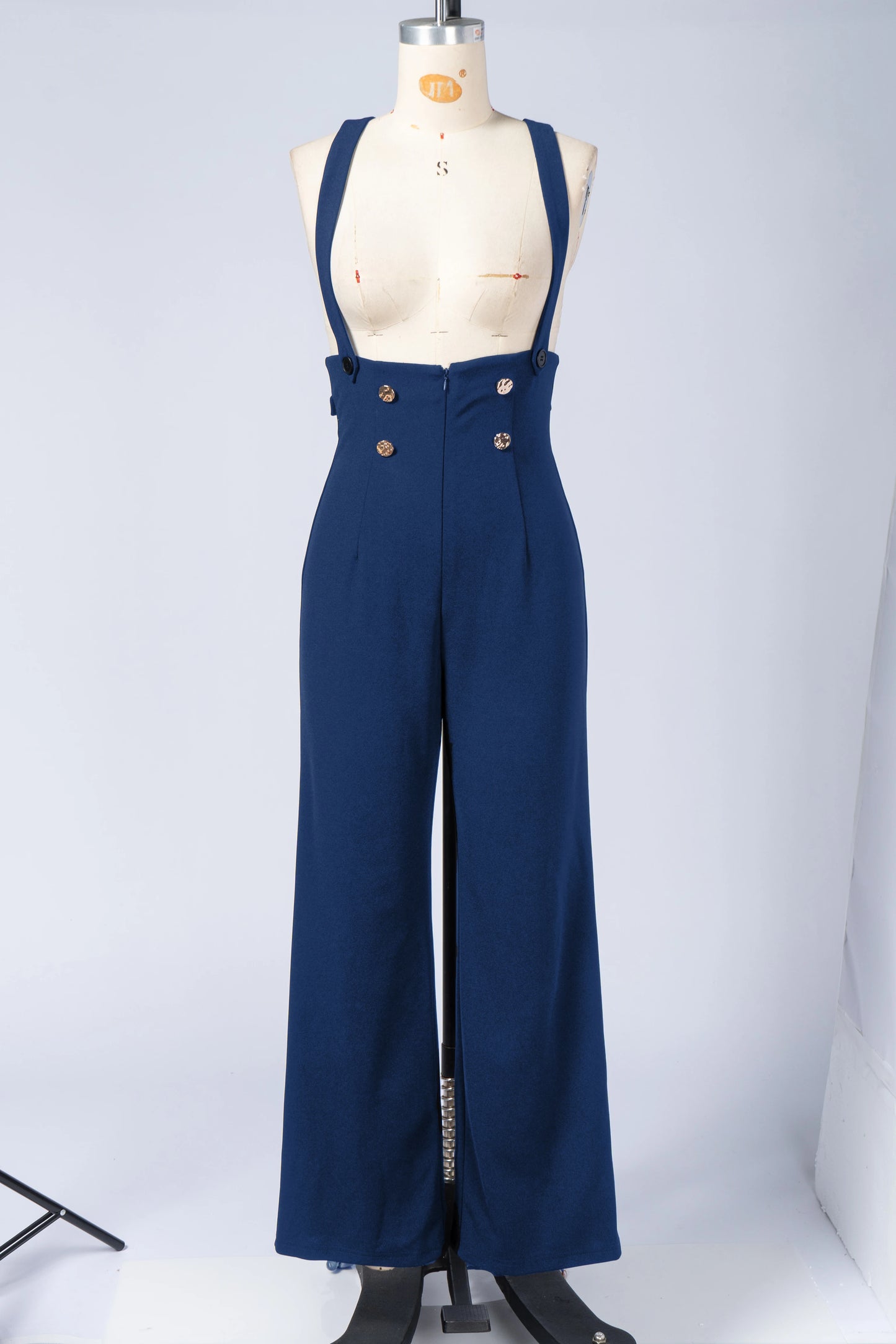 Retro Gold Double-Breasted Wide Leg Jumpsuit