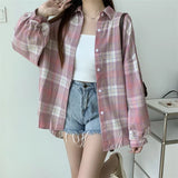 Vintage Plaid Long-Sleeve Blouse