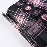 Pink Plaid Y2K Pleated Mini Skirt with Lace Trim