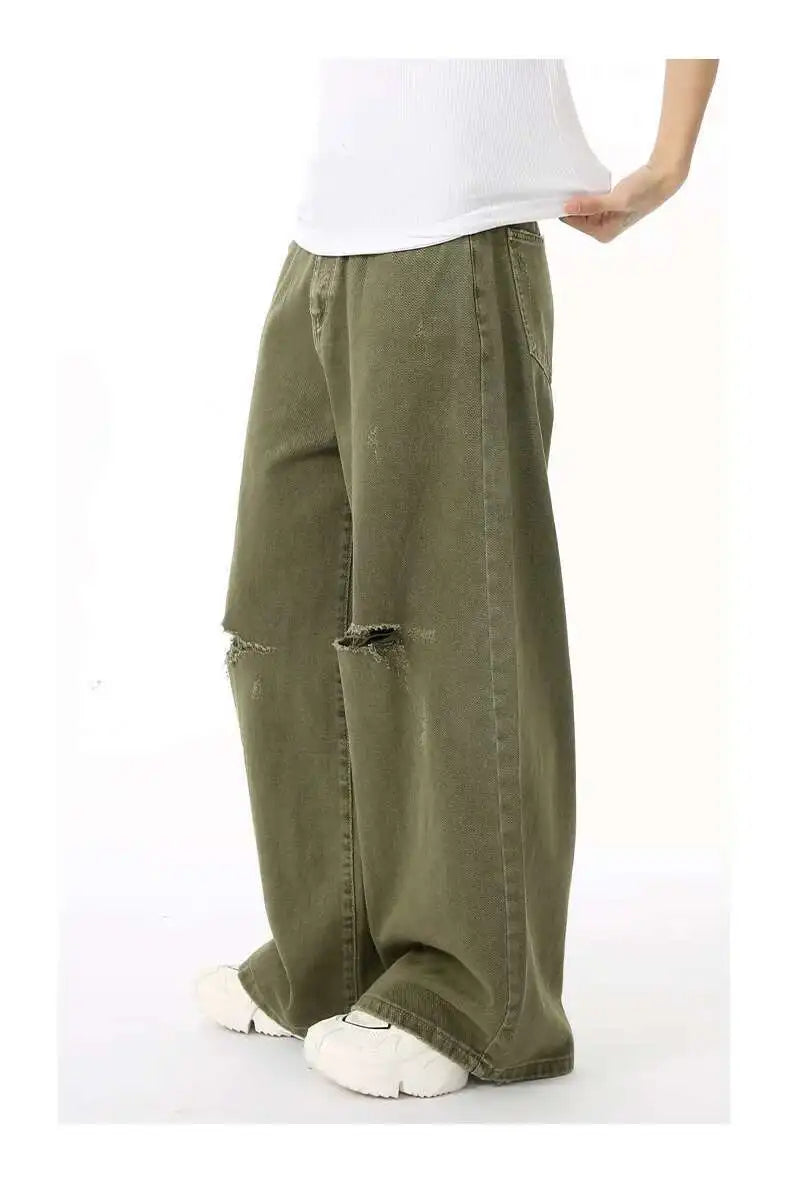 Men's Green Loose-Fit Straight-Leg Jeans