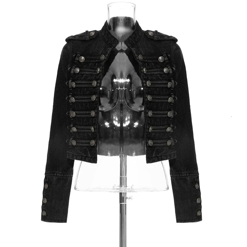 Split-Button Cropped Denim Jacket – Streetwear Jean Outerwear