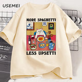 More Spaghetti Less Upsetti Funny Cat T-Shirt Men Women Printed T Shirt Harajuku O Neck Cotton Short Sleeve Tee Shirt Cat Lover