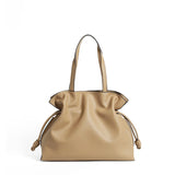 Autumn Winter High-End Leather Bucket Bag Drawstring Pleated Soft Cowhide Single Shoulder Tote Lucky Bag for Women