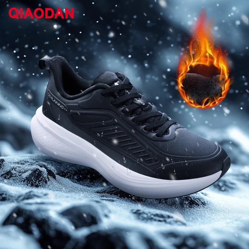 QIAODAN YUYI 4 Winter Running Shoes Men's Sports Shoes Waterproof Absorbing Lightweight Black Fleece Sneakers QXB023244007B