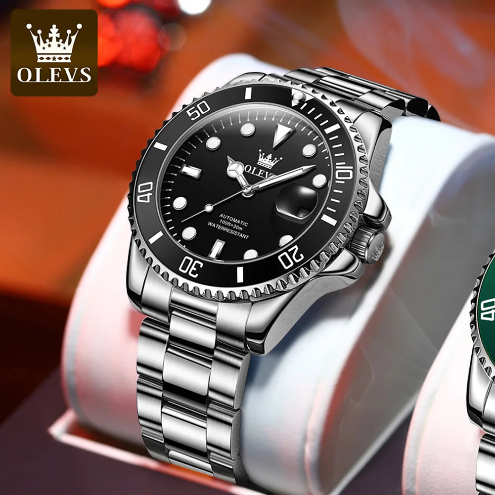 OLEVS 6650 Men Watch Classic Original Automatic Mechanical Watch For Man Zircon Scale  Waterproof Luminous Stainless Steel Reloj