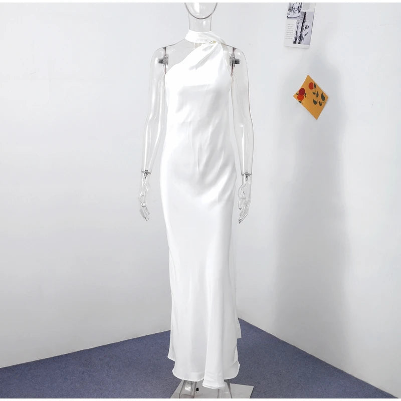 Elegant Ribbon Halter Maxi Dress