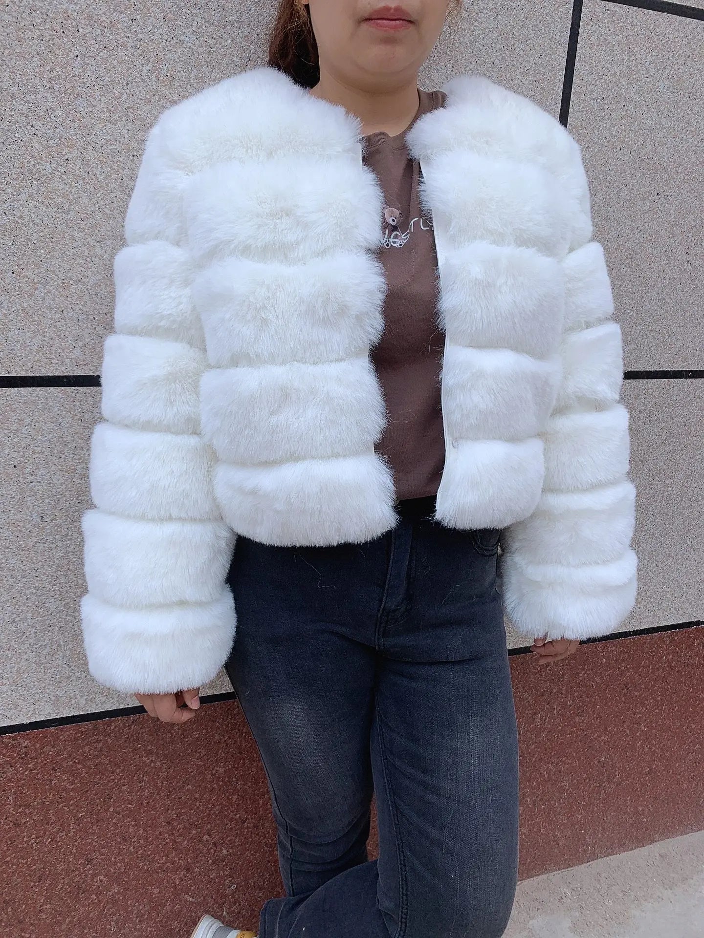 Elegant Winter Faux Fox Fur Crop Jacket