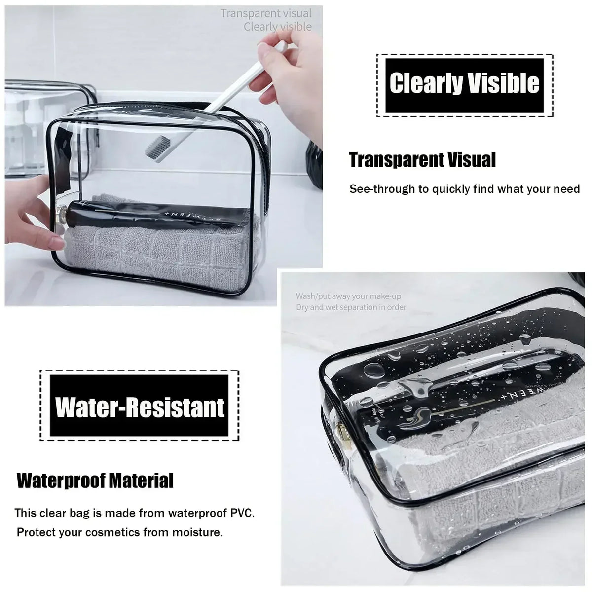 1/3pcs Transparent Zipper Makeup Bag Organizer Box Men Women Travel Clear Cosmetic Bag Waterproof Toiletry Wash Make Up Bags
