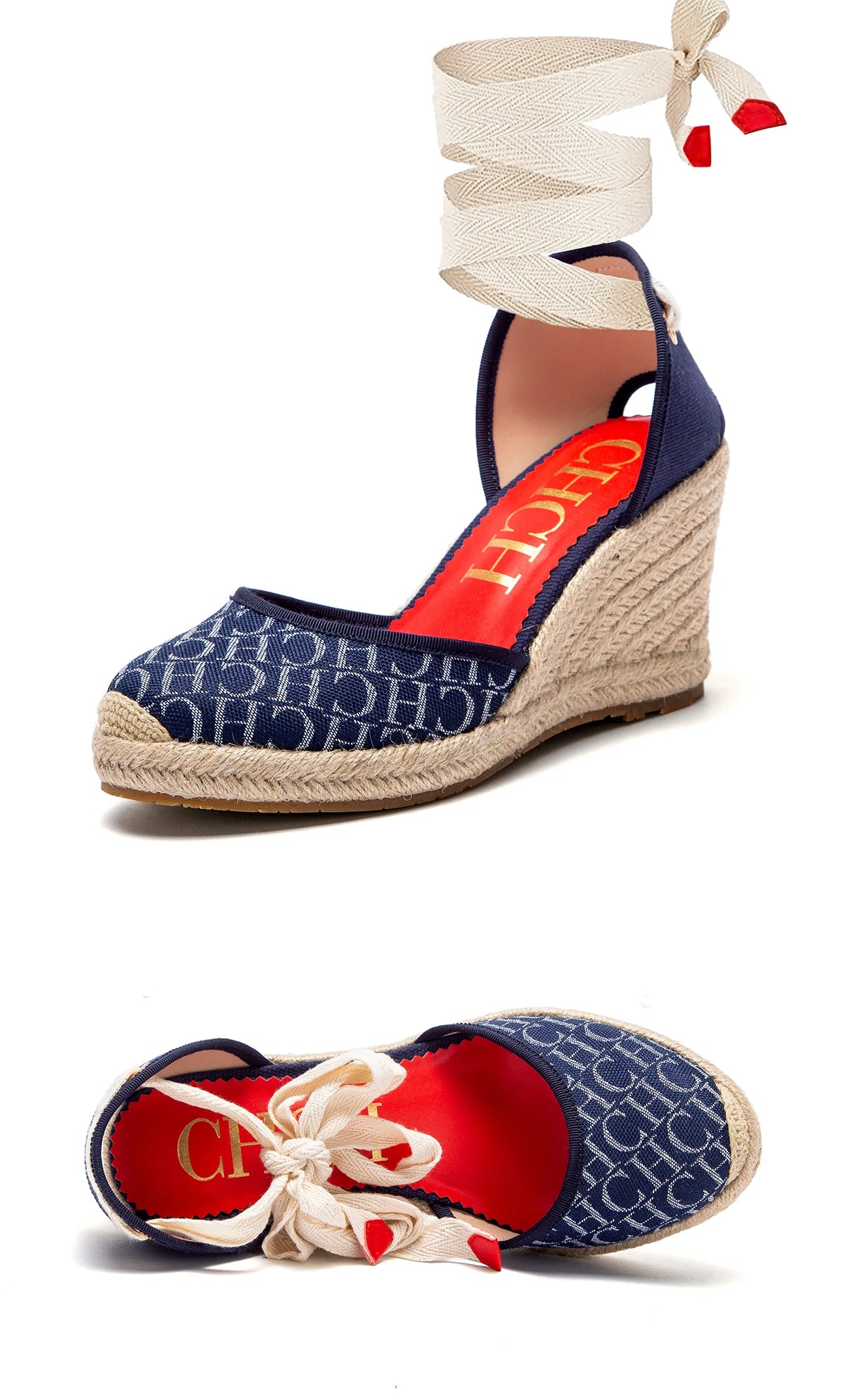 Women's Espadrille Wedge Sandals – Ankle Strap Lace-Up