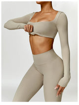 2-Piece Women's High-Waist Yoga Set – Seamless Long Sleeve Workout Suit