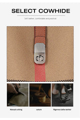 New canvas paired with cowhide women's shoulder crossbody bag, fashionable plaid pattern bucket bag