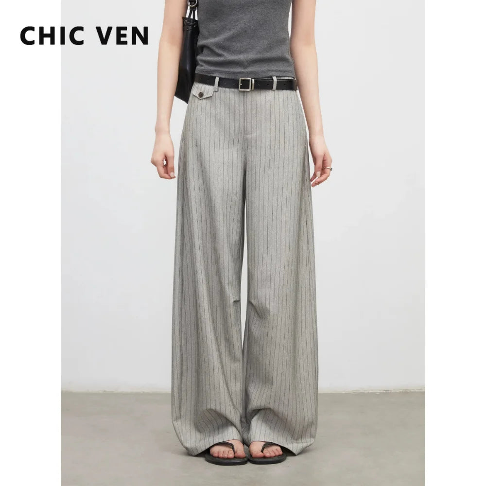 Women's Herringbone Wide-Leg Office Trousers