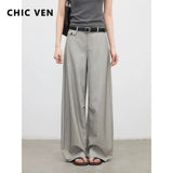 Women's Herringbone Wide-Leg Office Trousers
