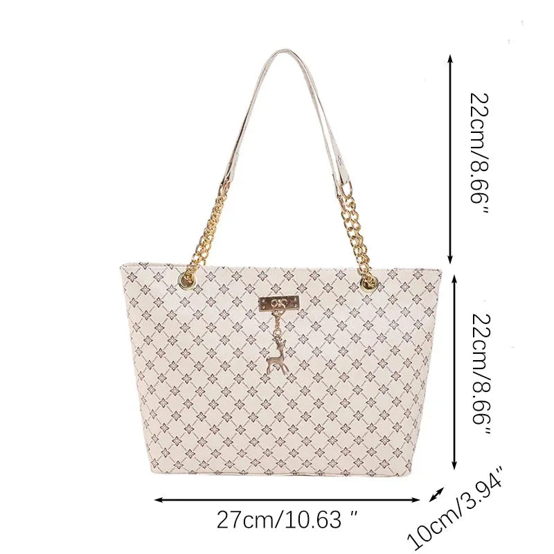 Women's Geometric PU Leather Tote Bag – Large Capacity Shoulder Bag