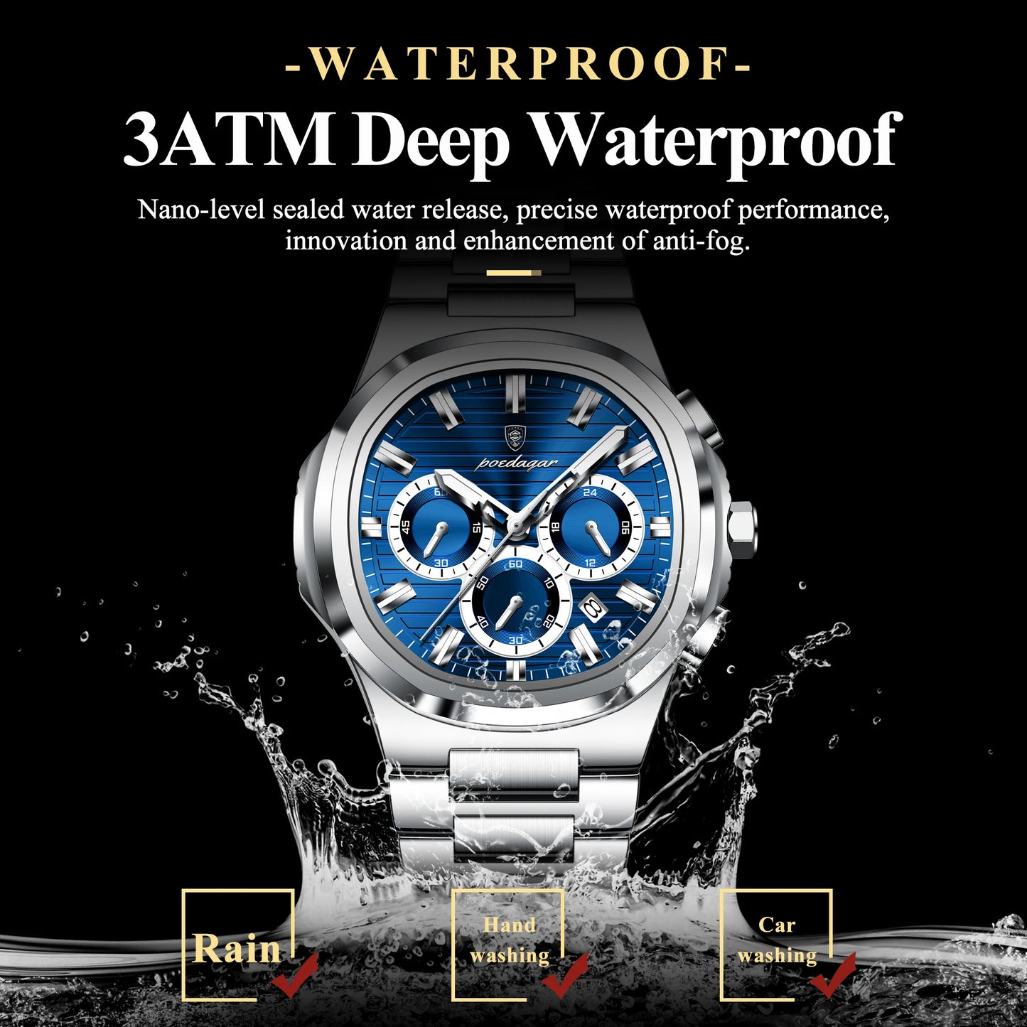 POEDAGAR Top High Quality Man Watch Luminous Waterproof Stainless Steel Men Clock Date Chronograph Quartz Business Men's Watches