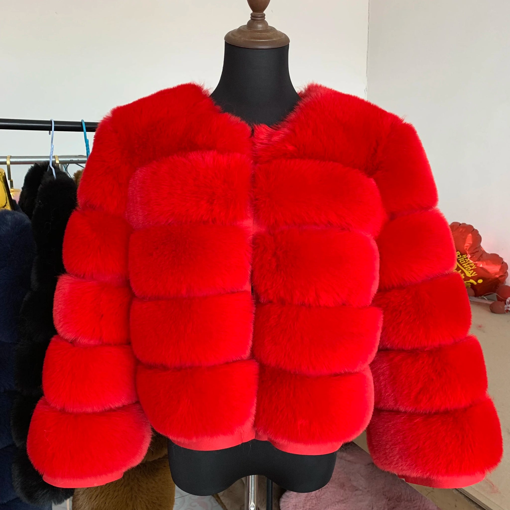 Elegant Winter Faux Fox Fur Crop Jacket