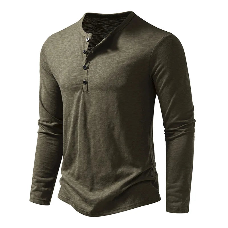 Men's Cotton Henley Long Sleeve Shirt