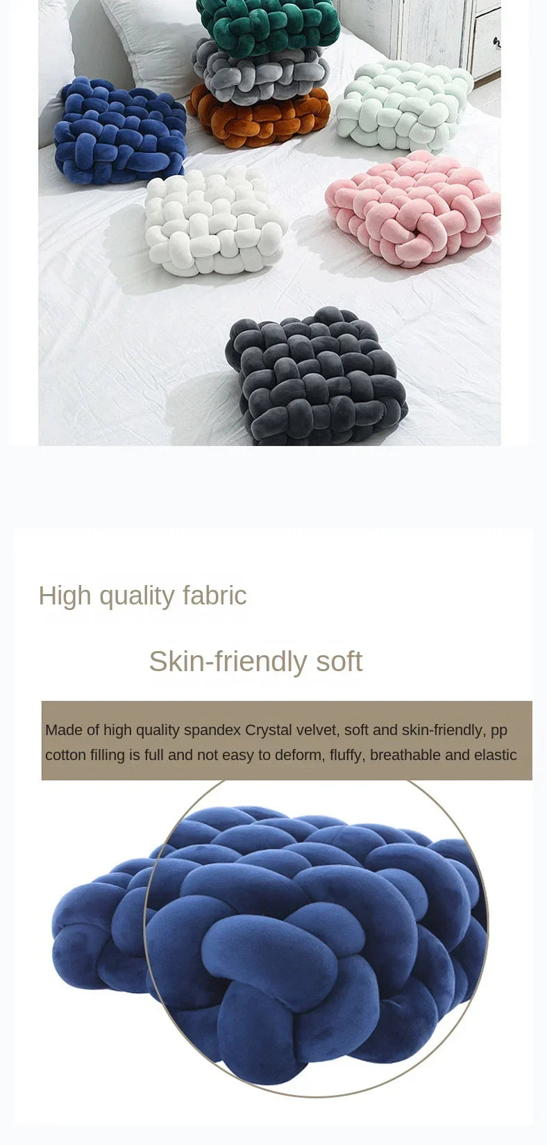 Living Room Soft Plush Knot Cushion,Sofa Pillow Solid Square Hand-Woven Home Throw Pillow,Square Woven Seat Cushion