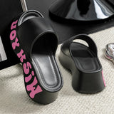 Summer Letter Printed Wedge Slippers Women Fashion Chunky Platform Sandals Woman Outdoor Non Slip Cloud Slides Shoes Female