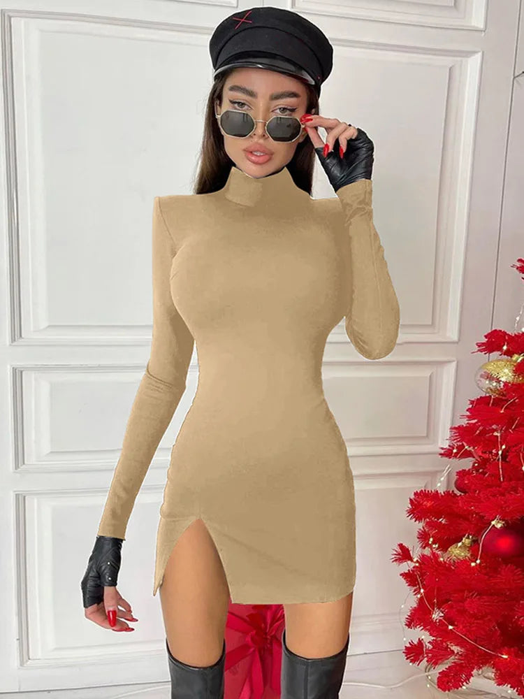Long Sleeve Bodycon Mini Dress - Slim Fit Knit Streetwear