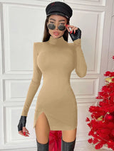 Long Sleeve Bodycon Mini Dress - Slim Fit Knit Streetwear