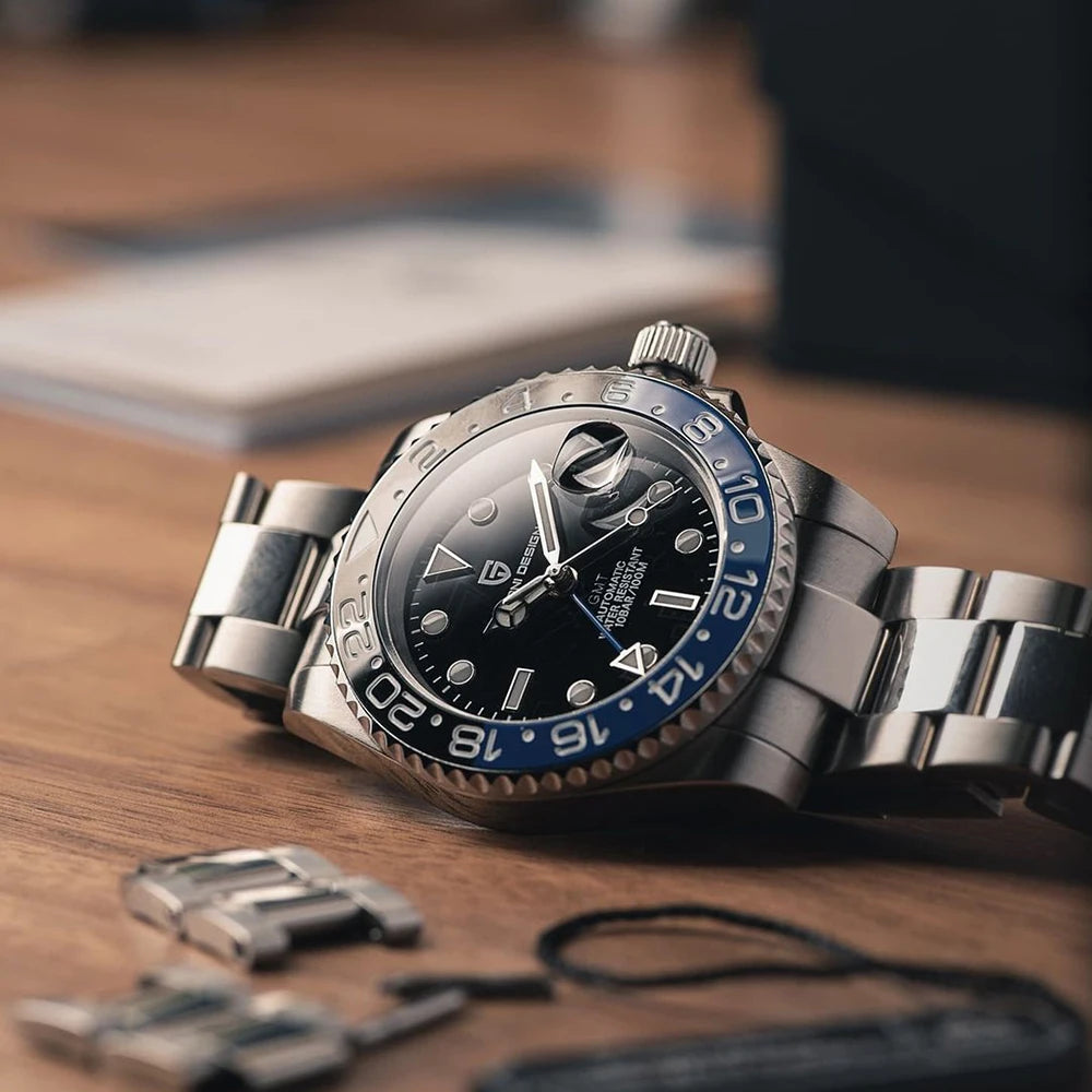 PAGANI DESIGN GMT Automatic Watch — Sapphire Crystal, 10-Bar Waterproof, 40mm