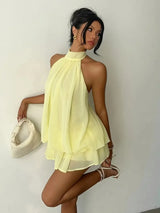 Women's Halter Neck Backless Tie-Front Mini Dress