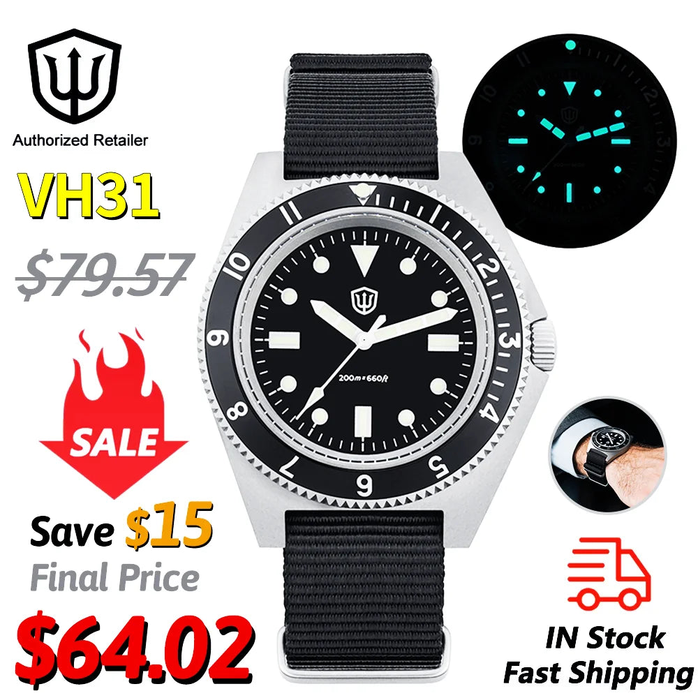 Watchdives WD1972 Quartz Watch VH31 Sweep Seconds Movement Sapphire Crystal BGW9 Luminous 20Bar Waterproof Wristwatch