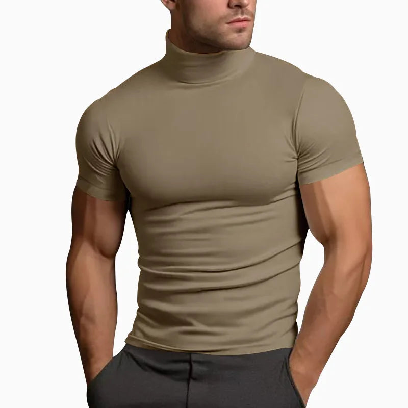 Men's compress T-shirts summer solid color short-sleeved men tops fashion yoga clothes men's tight turtleneck T-shirt